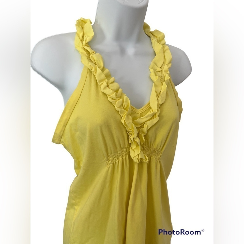 Theory yellow sleeveless ruffle trim cotton blend v-neck top size medium - Picture 2 of 5